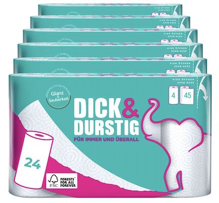 24er Pack Dick & Durstig Küchenrollen 2-lagig für 12,82€ (statt 16€)