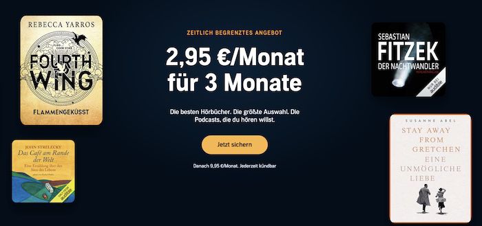 🔥 audible 3 Monate für 2,95€ mtl. (statt 9,95€)