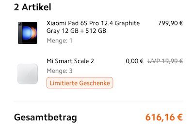 Xiaomi Pad 6S Pro 12.4 ab 616€ (statt 699€) + gratis 3x Smart Scale 2 (Wert 81€)