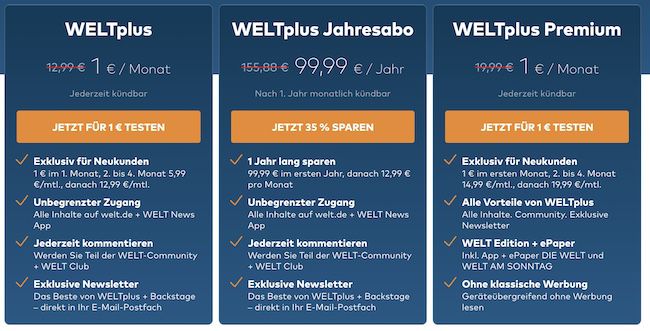 1 Monat WELTplus Premium für 1€ (statt 20€)   Neukunden
