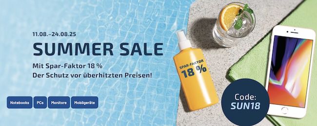 💻 18% Rabatt auf ausgewählte refurbished Notebooks, Smartphones & Monitore