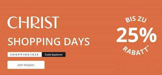 💍⌚️ Christ Shopping Days mit bis zu 25% Rabatt auf Schmuck, Uhren und mehr