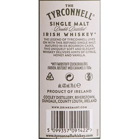 The Tyrconnell Single Malt Irish Whisky, 40% Vol, 700ml ab 16,14€ (statt 24€)