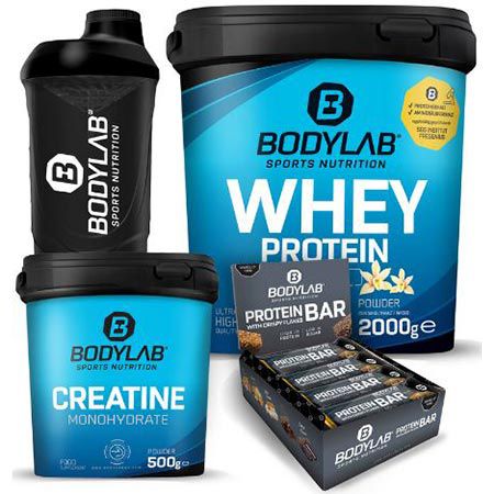 Bodylab: 2Kg Whey + 500g Creatine + 12x Crispy Protein Bar + Shaker für 55€ (statt 80€)