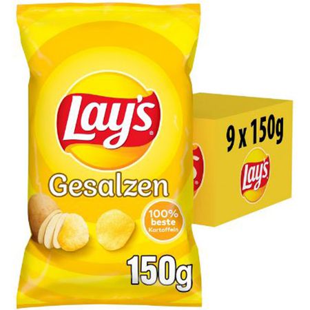 9er Pack Lay’s Gesalzen Kartoffelchips, je 150g für 14€ (statt 18€)