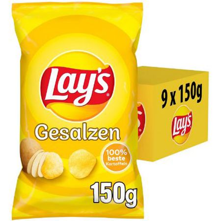 9er Pack Lays Gesalzen Kartoffelchips, je 150g für 14,29€ (statt 18€)