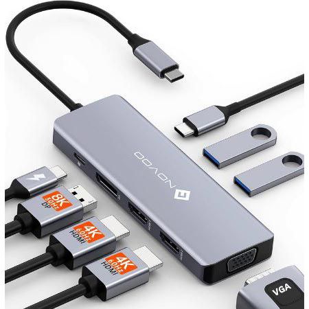 Novoo 8 in 1 USB C Docking Station mit 2x HDMI, DP + VGA für 29,99€ (statt 46€)