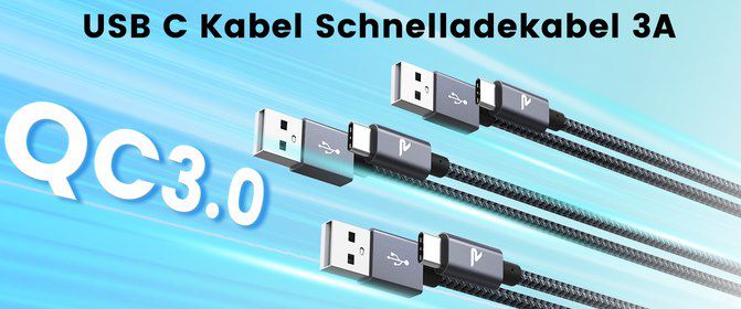 3x RAMPOW USB C auf USB A Ladekabel (1m +1m +2m) für 4€ (statt 11€)