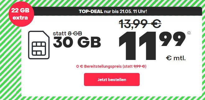 Handyvertrag.de: Allnet Flat inkl. 5G mit 7GB 5,99€ / 17GB 7,99€ / 30GB 11,99€ mtl.