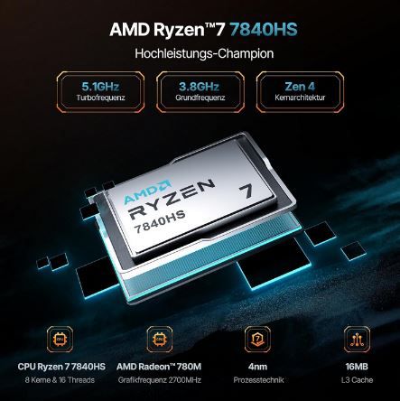 ACEMAGIC AM18 Mini Gaming PC, Ryzen 7 7840HS + 32GB RAM für 552,49€ (statt 650€)