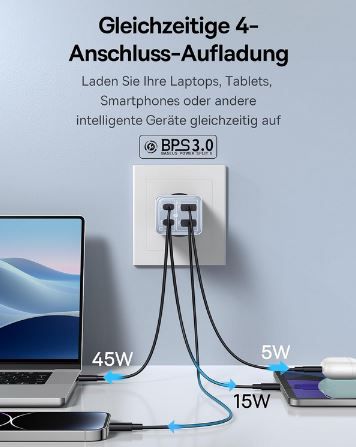 Baseus USBC/A Netzteil mit 65W, PD 3.0 & PPS für 23,98€ (statt 50€)