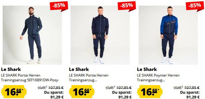 Le Shark Trainingsanzüge ab je 16,66€   Ab 50€ VSK Frei + 5€ Gutschein