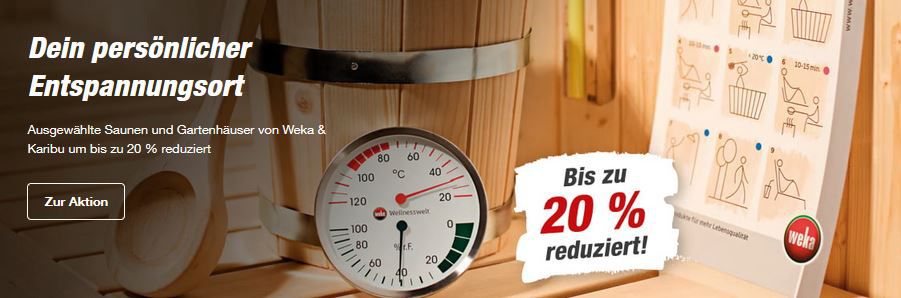 toom: Bis 20% Rabatt auf Gartenhäuser & Saunen von Weka & Karibu