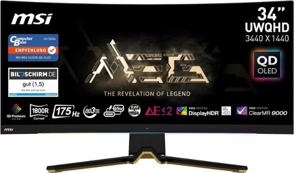 MSI MEG 342CDE QD 34 OLED Curved Gaming Monitor, 175Hz für 999€ (statt 1.099€)