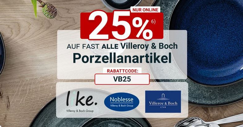 Zurbrüggen: 25% Rabatt auf Villeroy & Boch Porzellan Artikel