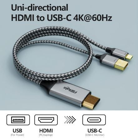 fairikabe HDMI auf USB C Kabel mit Stromversorgung, 2m für 21€ (statt 35€)