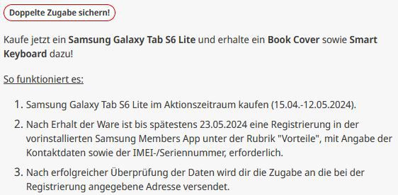 Samsung Galaxy Tab S6 Lite + Book Cover + Keyboard ab 338€ (statt 417€)
