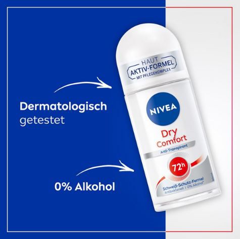 Nivea Dry Comfort Deo Roll On mit 72 Stunden Schutz, 50ml ab 1,59€