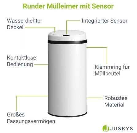 Juskys Automatik Mülleimer mit Sensor, 40L für 46,71€ (statt 55€)