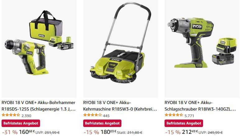 🛠️ Bis zu 31% Rabatt auf Ryobi Werkzeuge   z.B. Bohrschrauber Set 136€ (statt 160€)