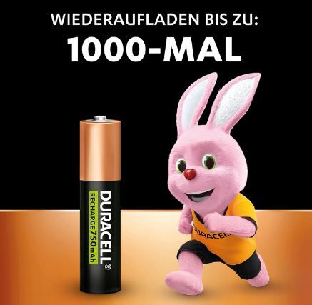 4er Pack Duracell AAA Akkus mit 750mAh ab 8,54€ (statt 12€)