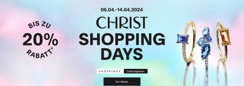 Christ Shopping Days mit bis zu 20% Rabatt auf Schmuck, Uhren und mehr