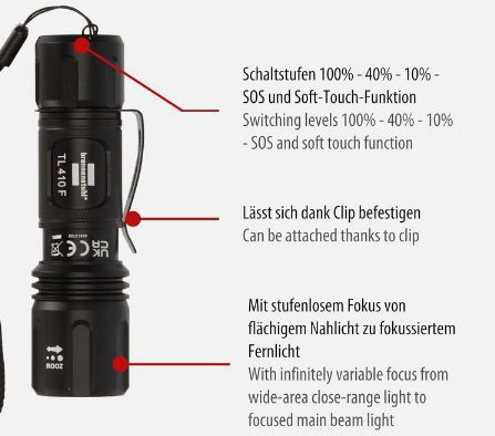 Brennenstuhl TL 410 F LuxPremium LED Taschenlampe, 350lm für 15,80€ (statt 19€)
