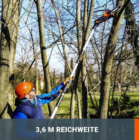 Worx WG349E.9 Akku Teleskop Hochentaster bis 3,6m für 88,40€ (statt 104€) SOLO