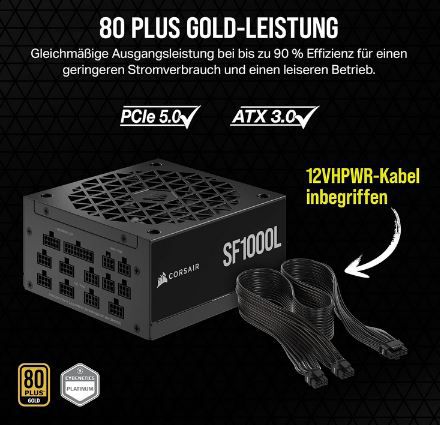 Corsair SF1000L Vollmodulares SFX Netzteil, 80 Plus Gold für 159,90€ (statt 189€)