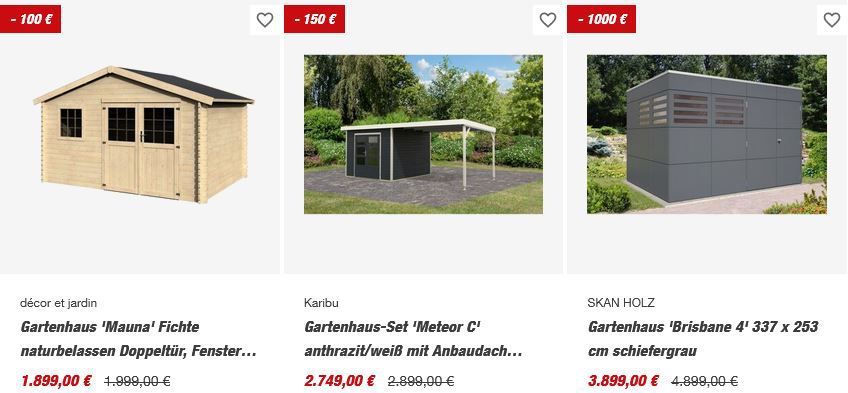 toom: Bis 20% Rabatt auf Gartenhäuser & Saunen von Weka & Karibu