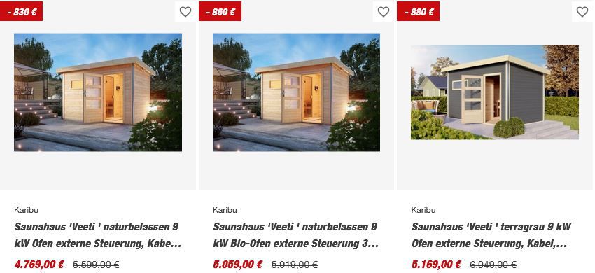 toom: Bis 20% Rabatt auf Gartenhäuser & Saunen von Weka & Karibu