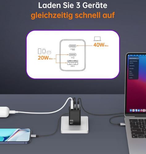 NOVOO 67W 3 Port USB C/A Ladegerät mit Kabeln für 19,73€ (statt 40€)