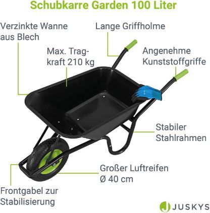 Juskys Schubkarre Garden mit 100L inkl. Handschuhe für 50,96€ (statt 63€)