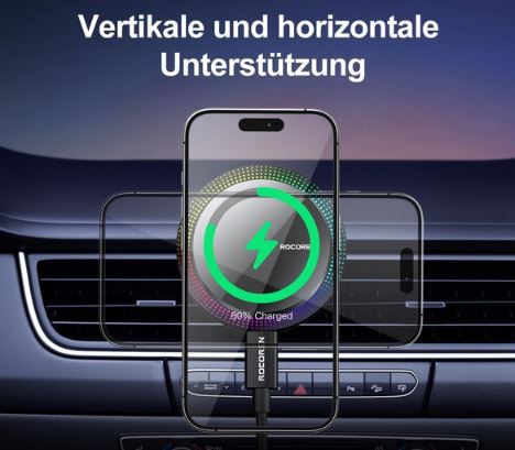 Rocoren MagSafe Autohalterung mit Ladefunktion, 15W für 9,89€ (statt 30€)