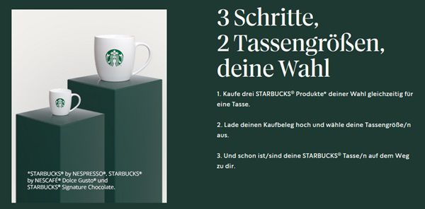 Mit Kauf von STARBUCKS® Produkten STARBUCKS® Tasse gratis erhalten