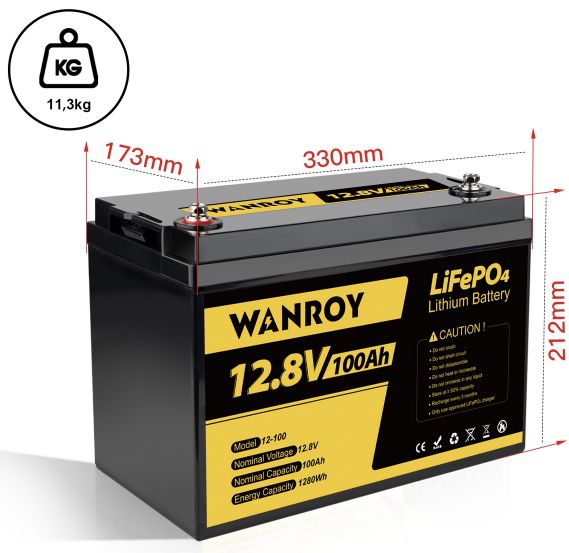 🔋 2x Wanroy LiFePO4 12,8V 100Ah Akku für 299€ (statt 400€)
