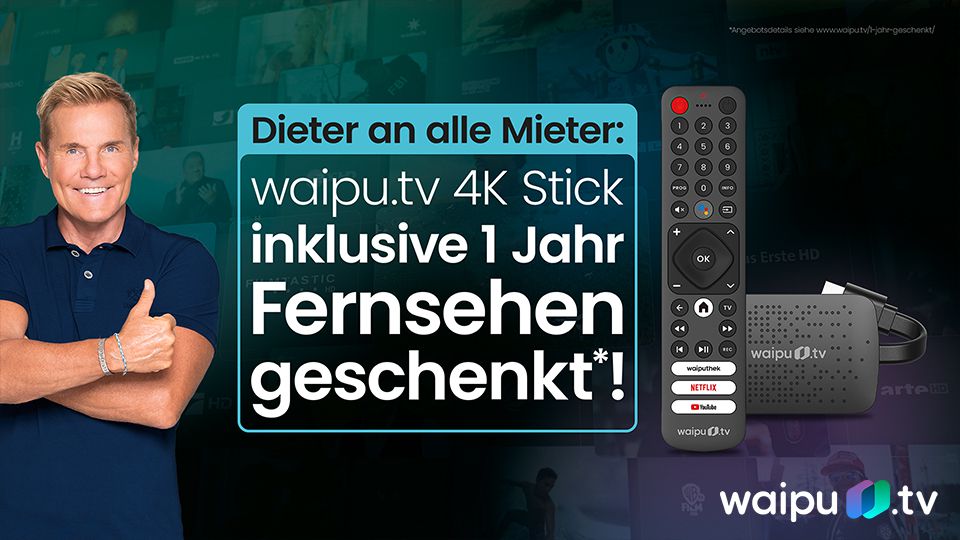 🔥 12 Monate waipu.tv (mit Pay TV) inkl. 4K Stick für einmalig 59,99€ (statt 211€)