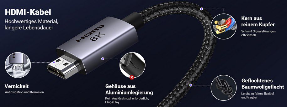 UGREEN HDMI 2.1 Kabel (2m) bis 240 Hz für 9,99€ (statt 13€)