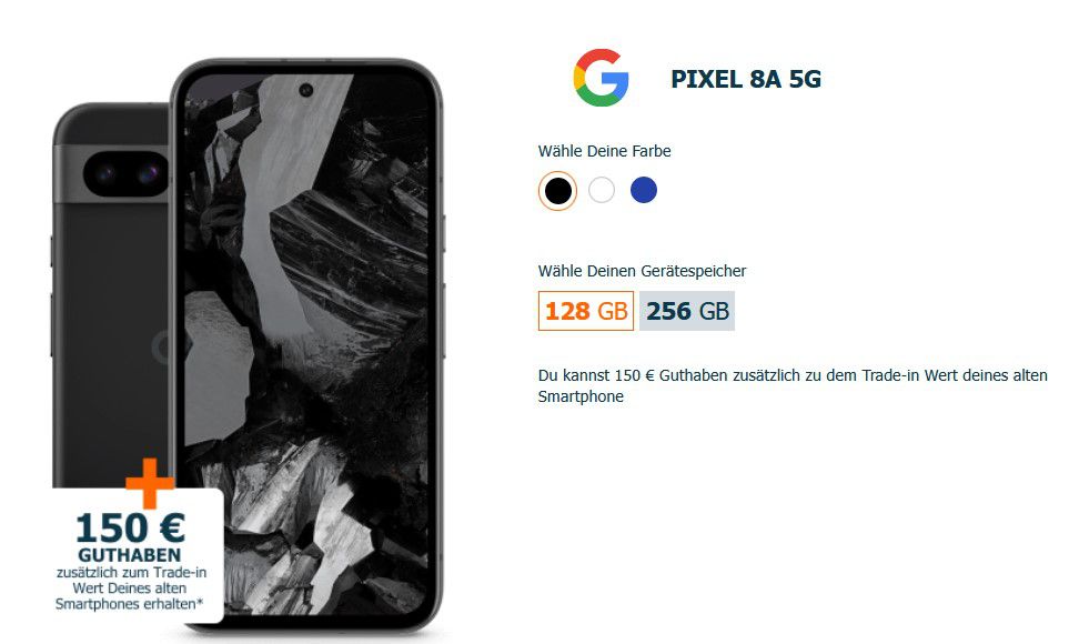 Google Pixel 8a für 19€ + Vodafone 20GB Allnet für 29,99€ mtl. + 200€ Bonus