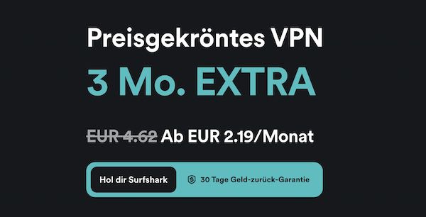 Surfshark VPN ab 2,19€ mtl. + 3 Monate GRATIS