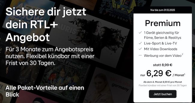 🔥 30% gespart 📺 3 Monate RTL+ Premium für 6,29€ mtl. (statt 9€)