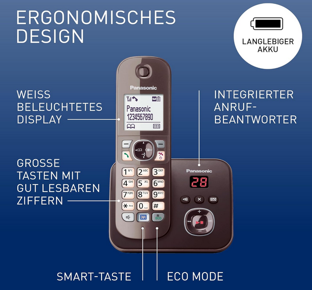 Panasonic KX TG6821GA DECT Schnurlostelefon mit AB für 35,99€ (statt 47€)