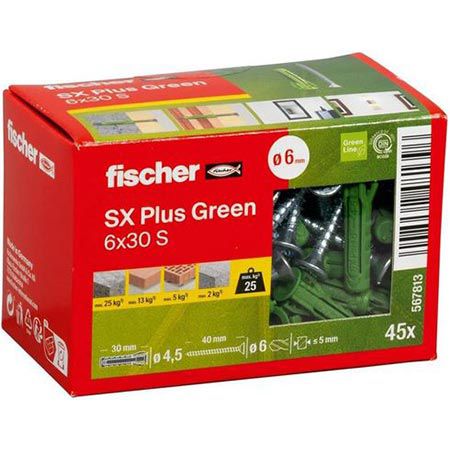 45er Pack fischer Spreizdübel SX Plus Green 6 x 30 S für 7,77€ (statt 12€)