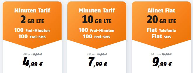 Vodafone Tarif 100 Freiminuten +10GB LTE für 7,99€ mtl. o. 20GB für 9,99€ mtl.