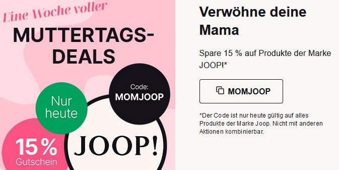 Flaconi Muttertag Deals   15% auf Joop! z.B. Joop! Homme EdP 125ml für 34€ (statt 42€)