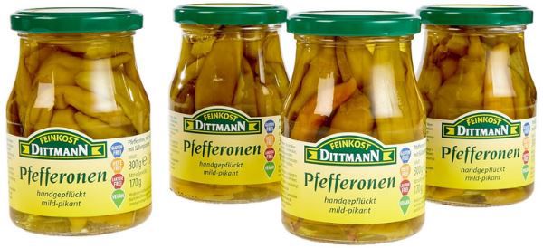 4er Pack Feinkost Dittmann Pfefferonen mild pikant, je 300g ab 6,80€ (statt 9€)