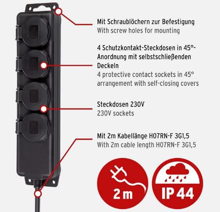 Brennenstuhl 4 Fach Steckdosenverteiler IP44 für 8,86€ (statt 12€)