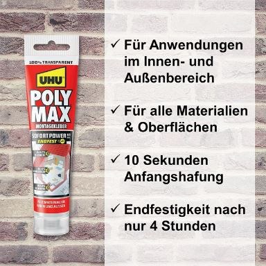 UHU Poly Max Power Tube Montagekleber, transparent, 115g für 7,55€ (statt 12€)