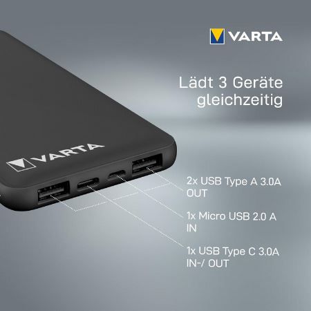 Varta Power Bank mit 10.000mAh & 4 Anschlüssen für 17,15€ (statt 22€)