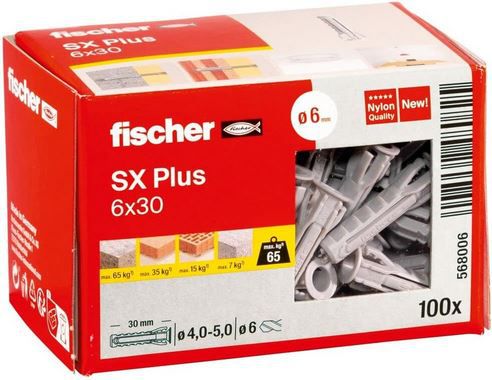 100er Pack fischer Spreizdübel SX Plus 6 x 30 für 5,39€ (statt 10€)